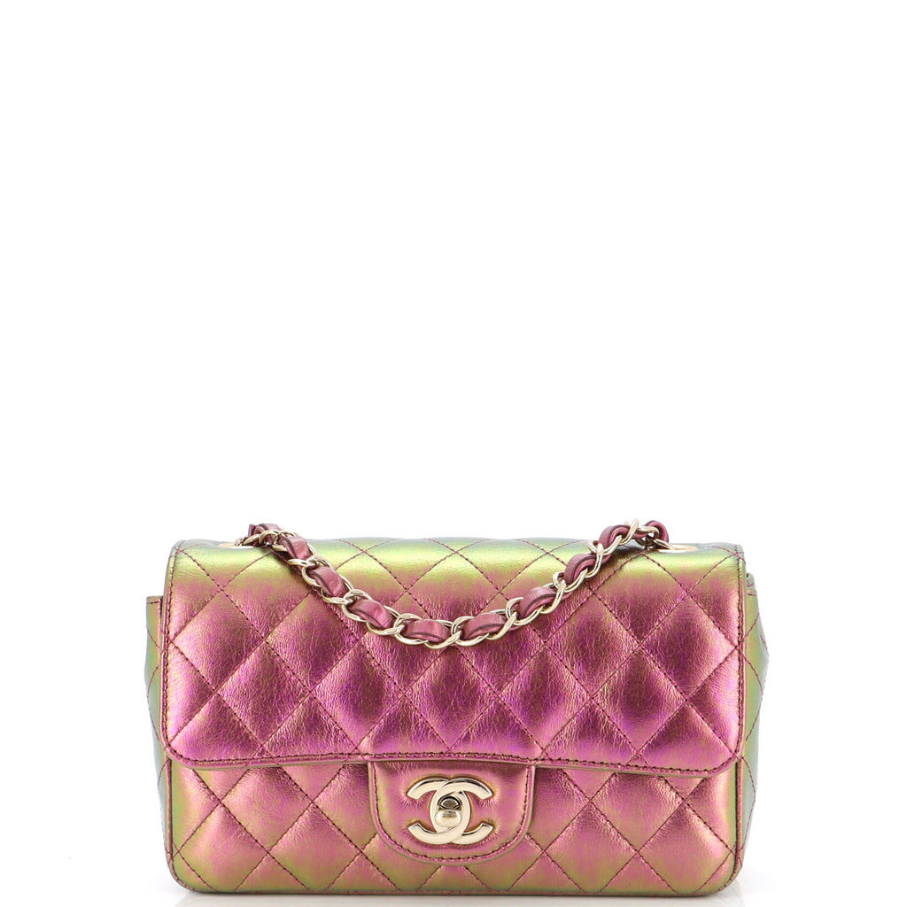 CHANEL Iridescent Lambskin Quilted Mini Top Handle Rectangular Flap Pink   FASHIONPHILE  Chanel mini flap bag Pink chanel bag Chanel mini  rectangular